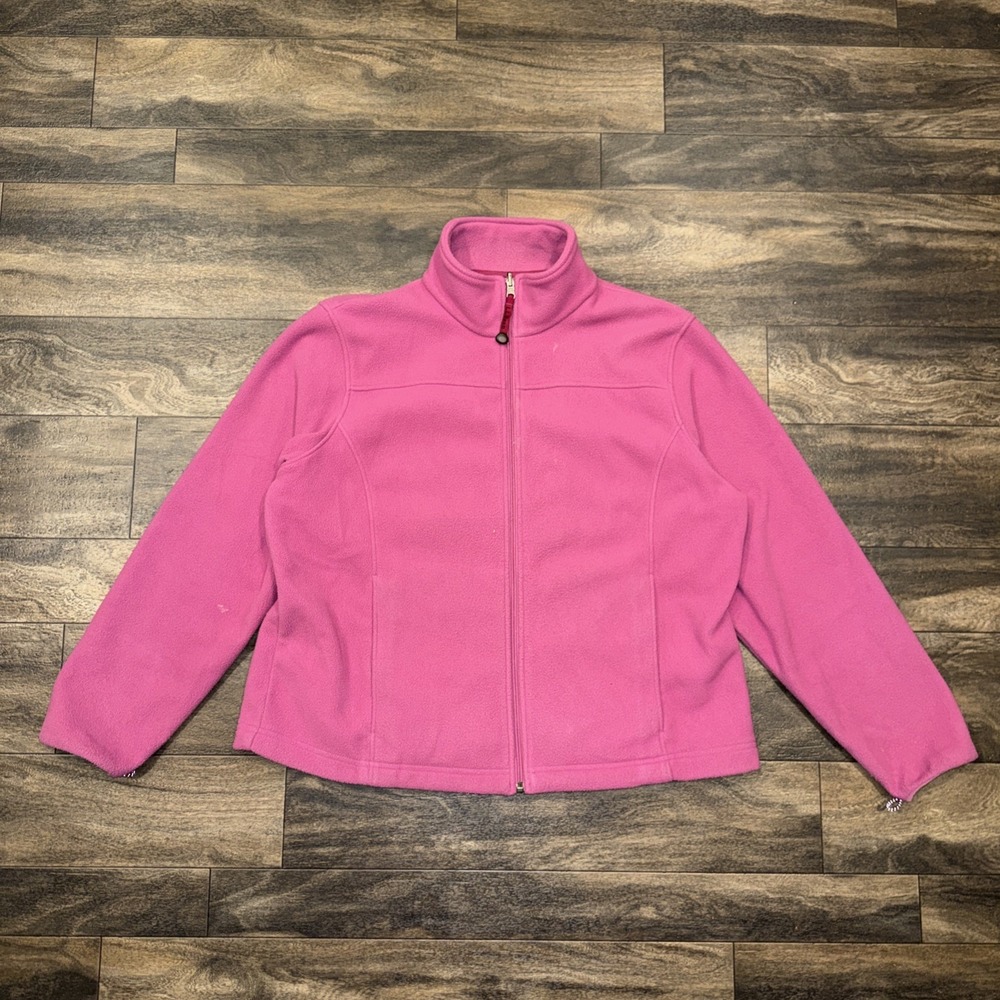 LL Bean Full-Zip Fleece Jacket Long-Sleeve Women's XL Regular High Collar Pink